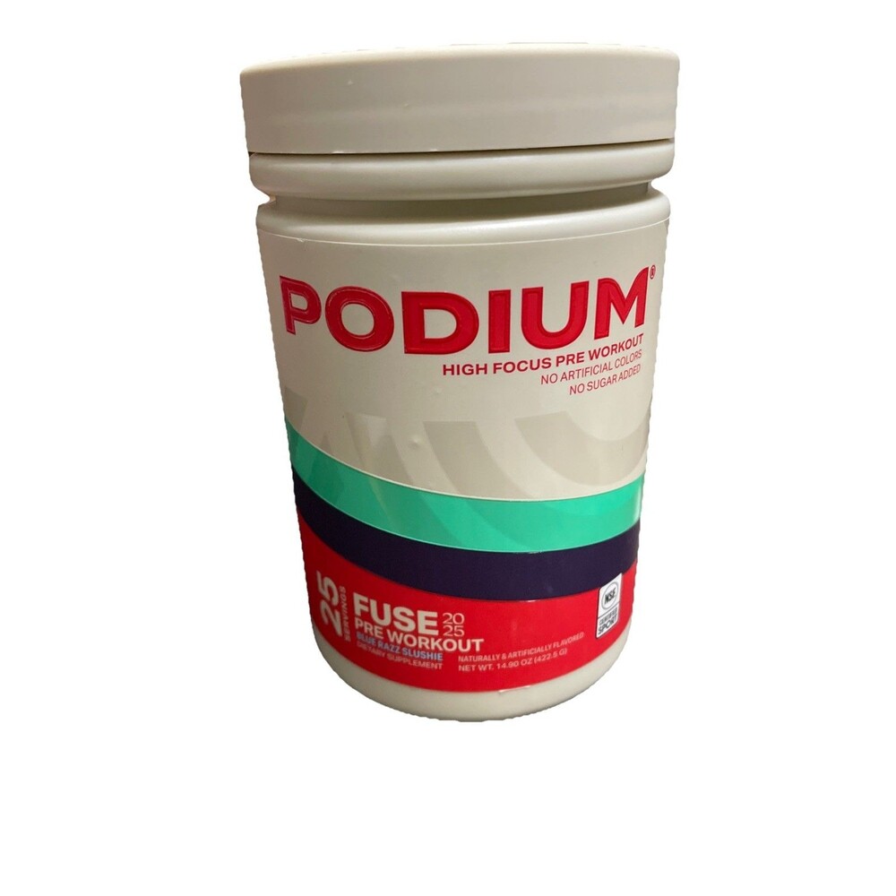 PODIUM Blue Razz Slushie Pre Workout FUSE  (30 Servings) 14.6oz Exp 3/27